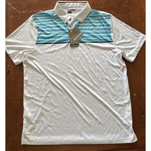 NWT Pro Tour Men's Golf Polo Shirt Size XL White Blue Striped Performance